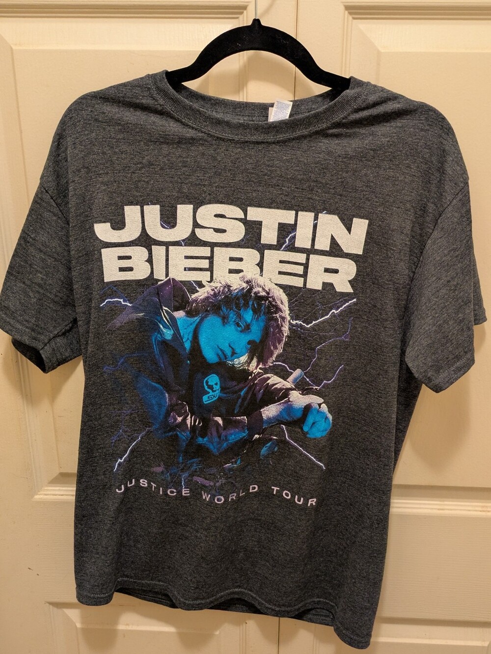 2022 Justin Bieber Charcoal Tee with Blue & Purple Tour Graphic
